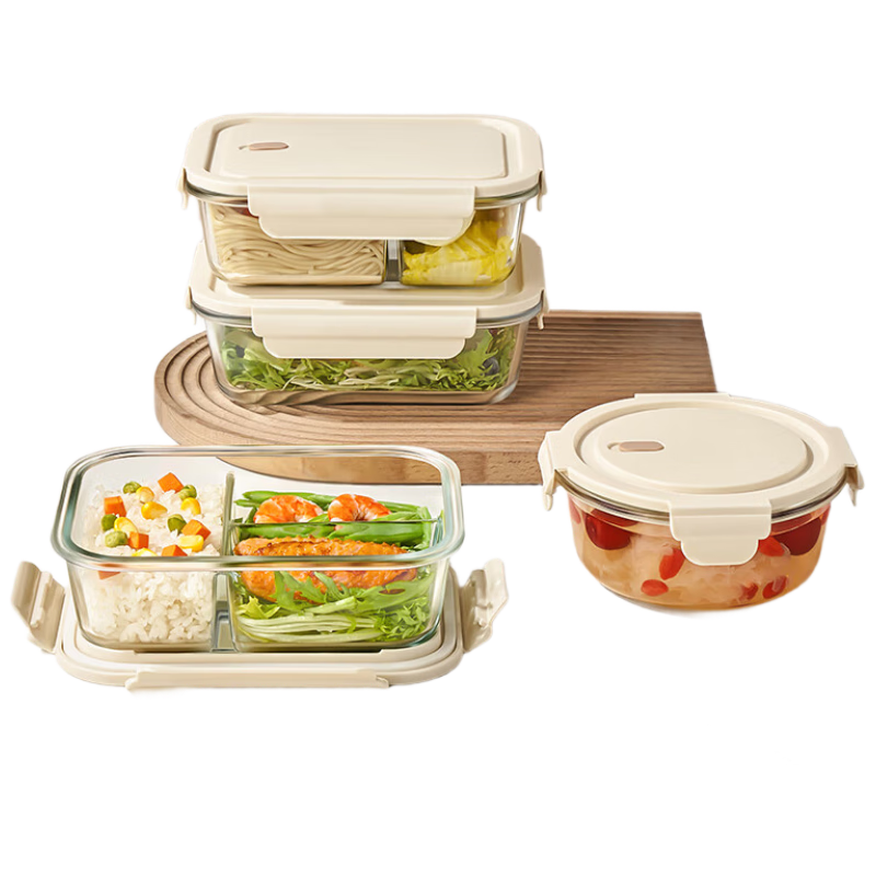 Green Apple Heat-Resistant Glass Lunch Box Microwave-Safe Food Container Bento Box Fresh-Keeping Box for Office Workers