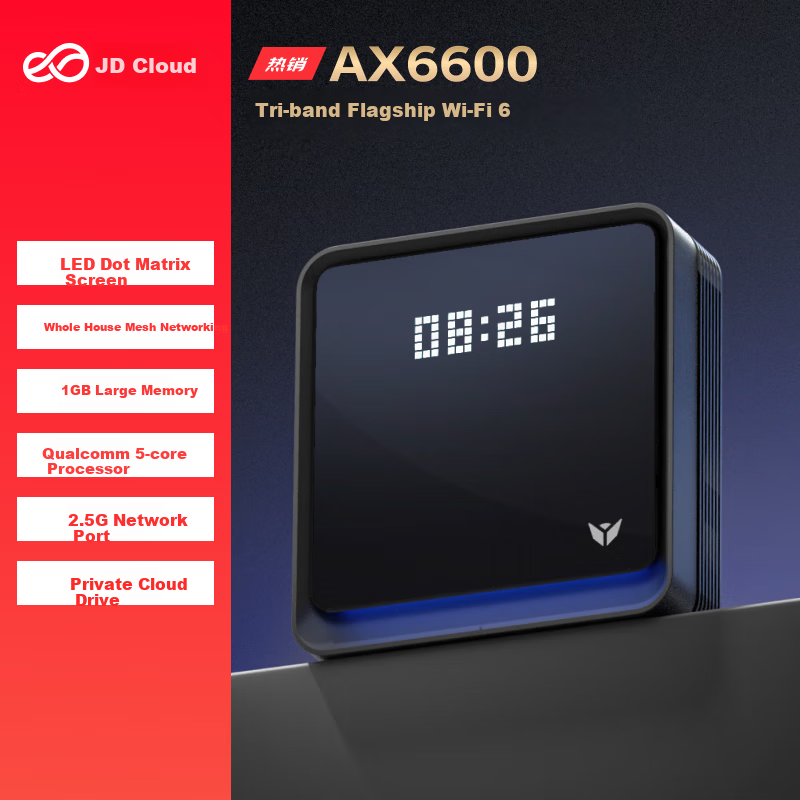 JINGDONG Yun Wireless AX6600 Athena 128G Home Router WIFI6 Qualcomm 5-Core 1GB RAM LED Matrix Screen Tri-Band Mesh