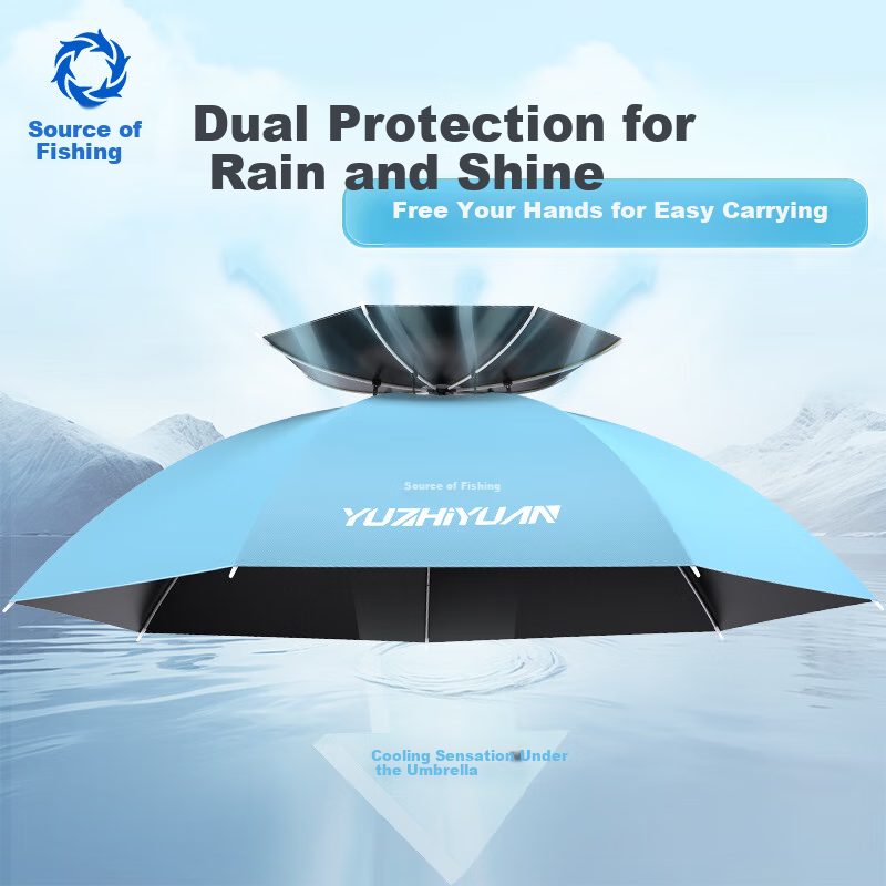 Yuzhiyuan Head Umbrella Hat, Double-Layer Breathable Fishing Umbrella, Outdoor Fishing Sun Protection And Rain Protection, Black Rubber, Medium Size, Adult Rubber Ring 1