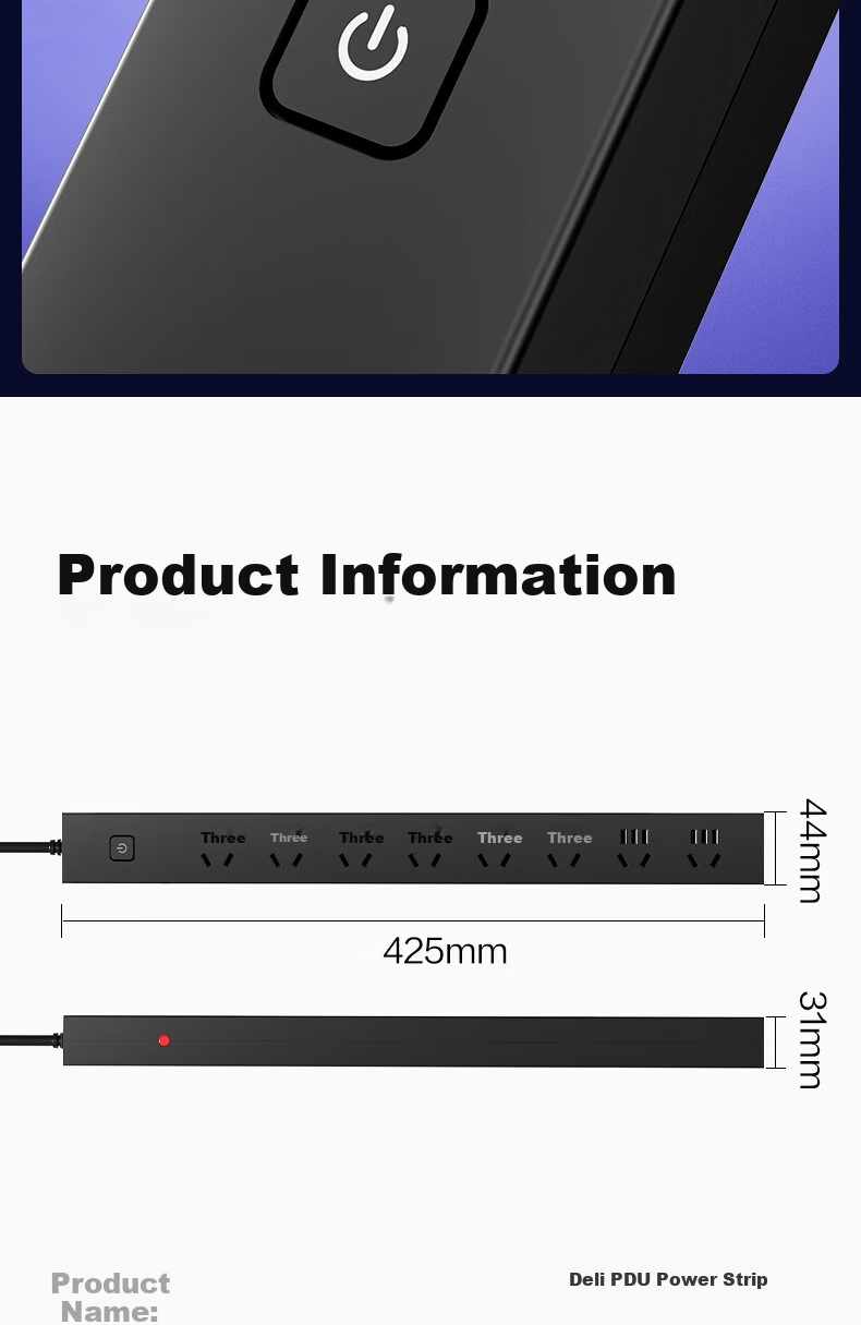 Deli PDU Desktop Overload Protection Under-Desk Gaming Cabinet Socket/power Strip/extension Cord/strip/extension Bar, 8 Outlets with Master Switch, Total Length 1.8 Meters, Black, LU5080 14