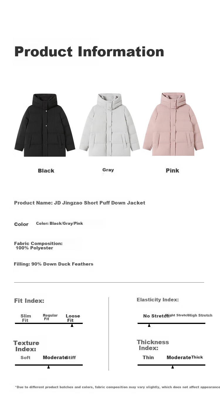 JD Original down Jacket for Women, 90% Duck Down, Puff Mid-Length Style, Fashionable Versatile, Winter New Thick Coat, Pure Gray, Size L 33