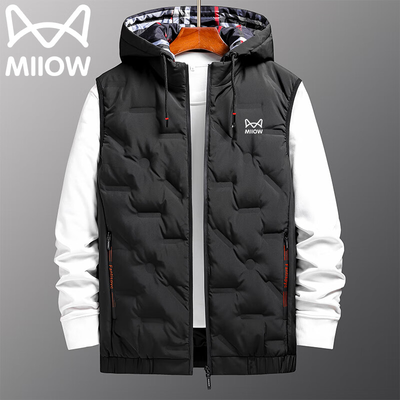 MiiOW Men's Down Vest Jacket Autumn Winter Warm Casual Stand Collar Black 3XL
