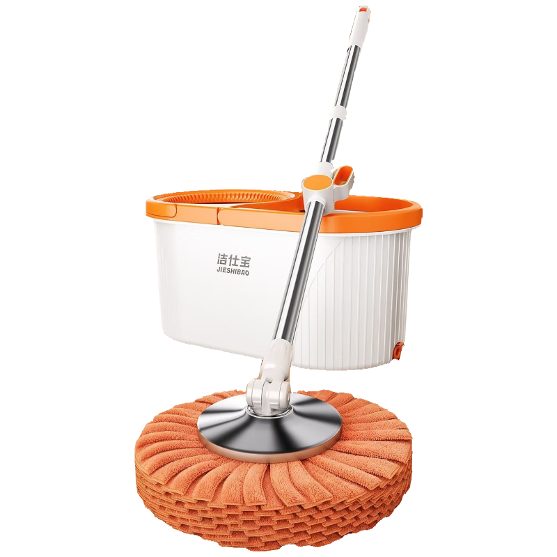 Jieshibao 42cm Rotating Mop Bucket Set with 5 Cloths, Hydraulic Rod, Hands-Free Washing, Dual-Drive Mop, Integrated Washing and Dehydration