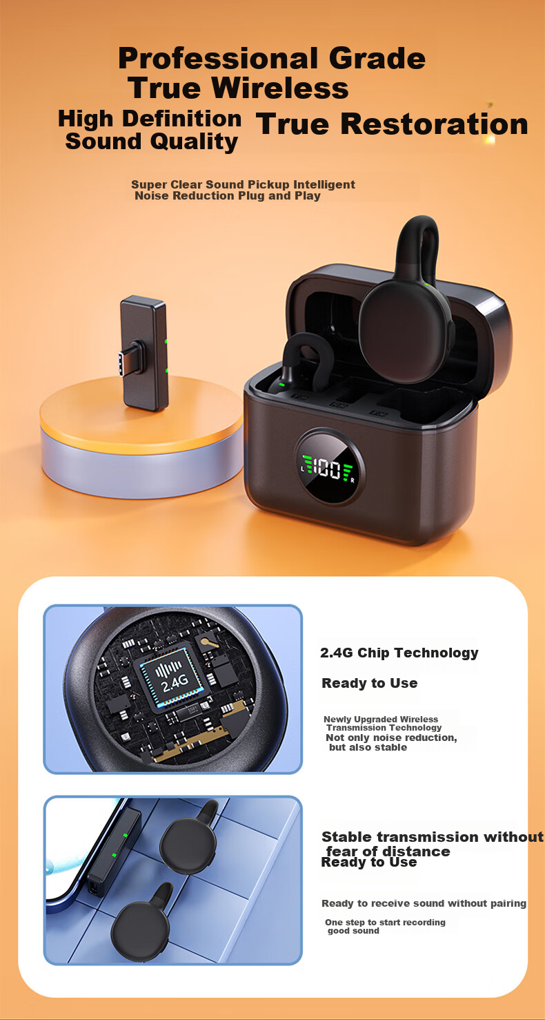 Haomuren Wireless Lavalier Microphone, Dual-Channel Audio Pickup, Outdoor Noise Reduction, TikTok Live Streaming, Video Recording Sound Card, Live Streaming Equipment, Voice Recording, Computer And Mobile Phone Compatible 4