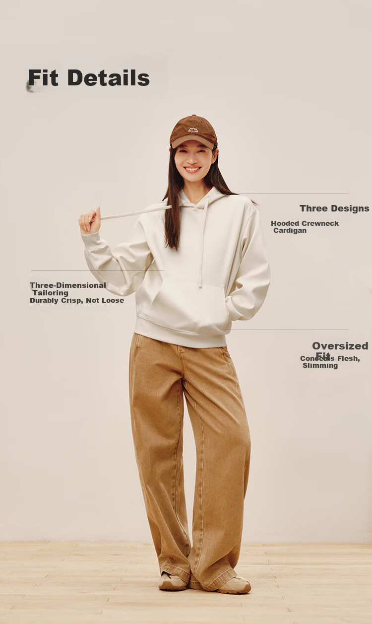 JD Original Women's Sweatshirt, New Winter Style Jacket, Round Neck Solid Color Clothing, Cream White, Size S 15