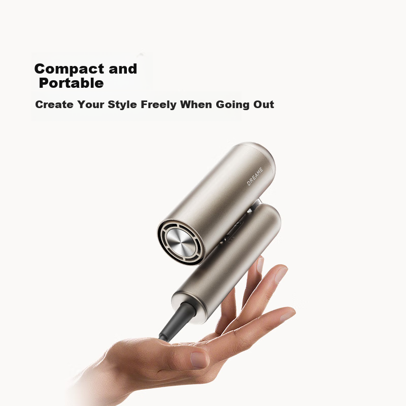 Zhuimi ZMD Hair Dryer Pocket Portable Folding Mini High-Speed Stylist Hair Dryer P10 Negative Ion Hair Protection Blower Titanium Gold AHD51