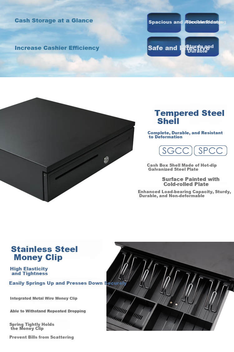Haoshun (Hysoon) HS-405 Cash Drawer with Five Compartments And Three Levels, Independent Key Locking, Cash Register Cash Box RJ11 Crystal Connector (12V Black) 4