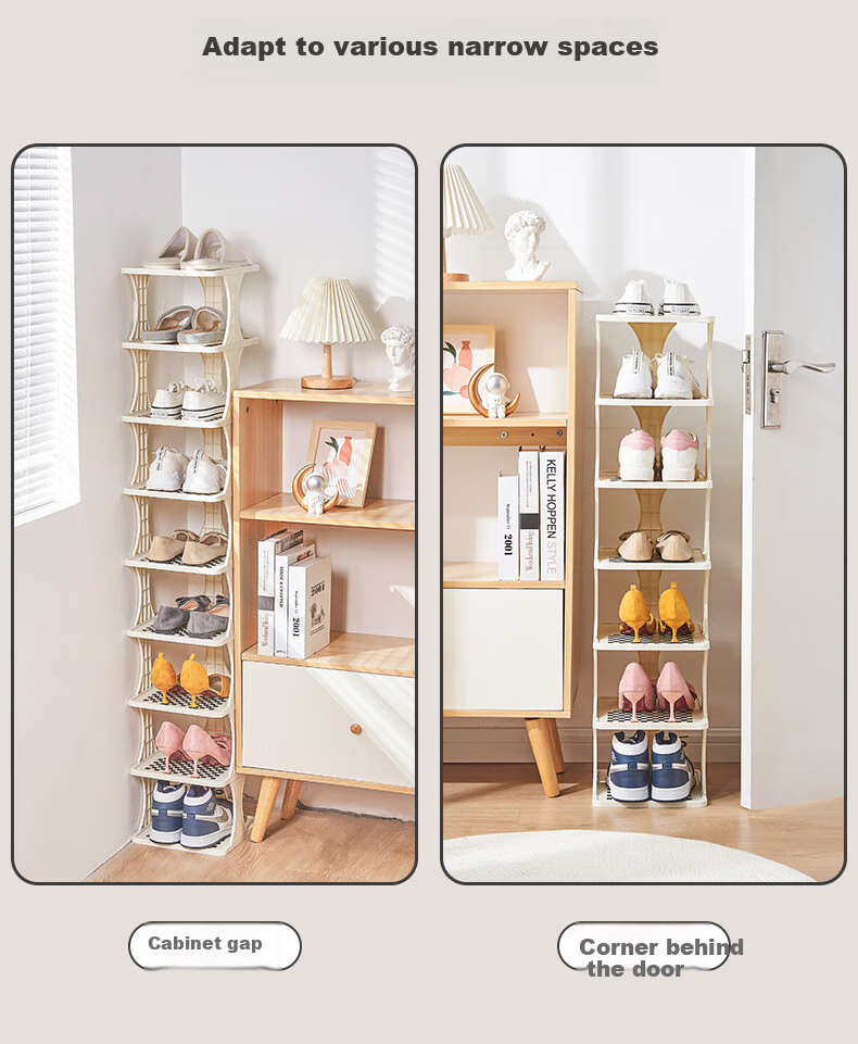 Yijia Shoe Rack, Simple Shoe Rack, Multi-Layer Shoe Cabinet for Home Entrance And Foyer, Checkered Pattern - Seven Layers - Widened Versio 3