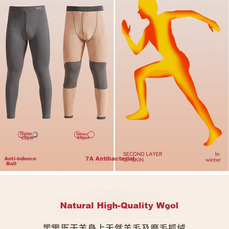 SNOWFLYING [Wool And Silk Knee Pads] New Autumn Men's Thermal Pants, Fleece-Lined Thick Knee Pads Cotton Pants Autumn Long Johns Cold-Proof 3XL 3