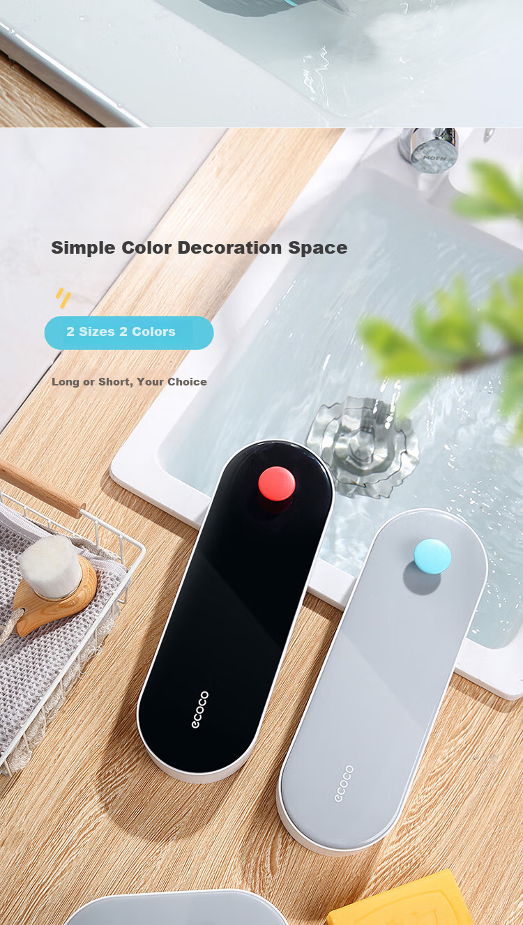 Ecoco Wall-Mounted Soap Dish with Flip Lid, No Drilling Required, ABS Material, Bathroom Storage Rack with Drainage, High-End Black Desig 11