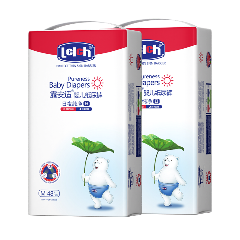 Lelch Pure Day and Night Diapers M Size 96pcs (6-11KG) Daytime Use Diapers