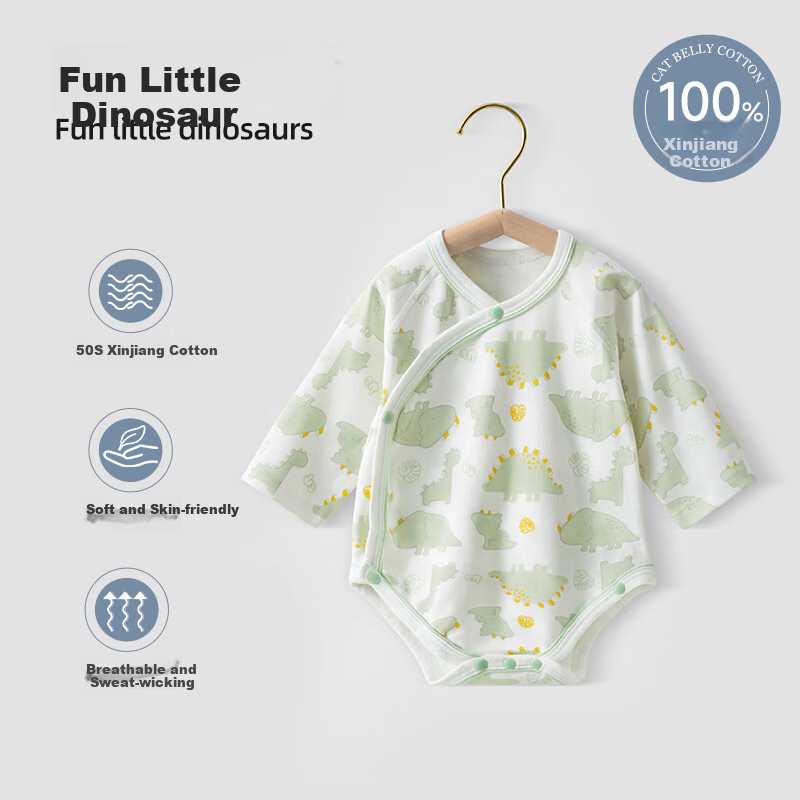 Beitaisi Baby Clothes, Spring And Summer Long-Sleeve Bodysuit, Newborn Infant Belly Protection Clothing, Small Age Pure Cotton Onesie