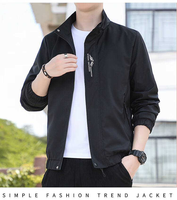 TUCANO Men's Spring Autumn Stand Collar Windproof Solid Color Casual Fashion Versatile Jacket Dark Gray L 10