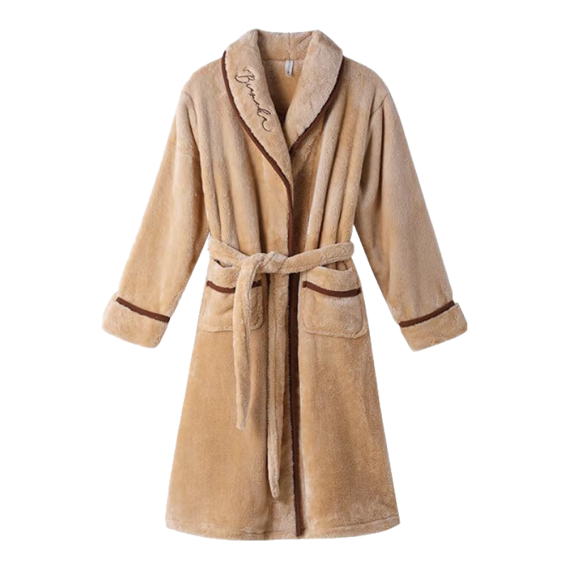 FENTENG Autumn Winter New Thickened Flannel Couple's Long Coral Fleece Bathrobe Men's Pajamas Homewear