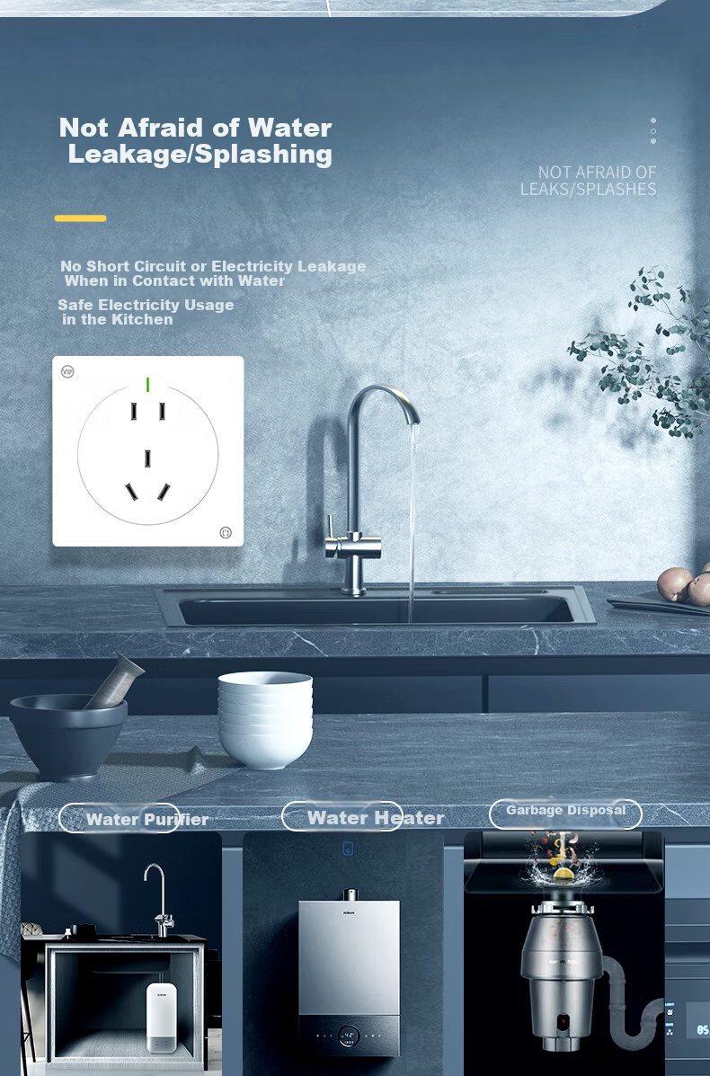 Absolute Electric Waterproof Socket Panel 86 Type Surface and Flush Mounted 10A Five-Hole Socket Spray and Steam Resistant IP54/55 Dual Certified Eagle Gray 3
