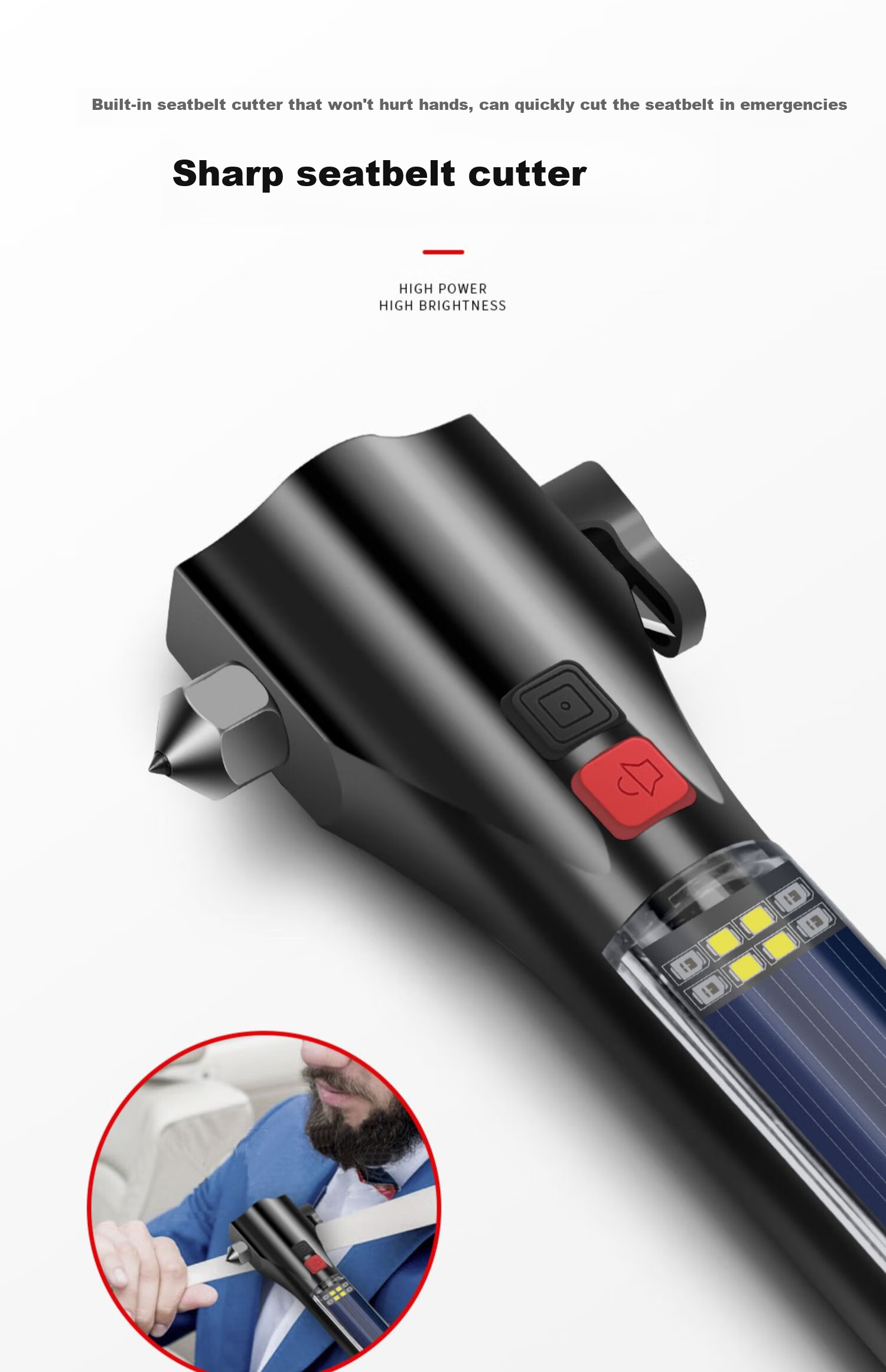 Shean Car Safety Hammer, Multi-Functional Vehicle-Mounted Window Breaker, Escape Tool with Tungsten Steel Head, Emergency Rescue Life-Saving Hammer 3