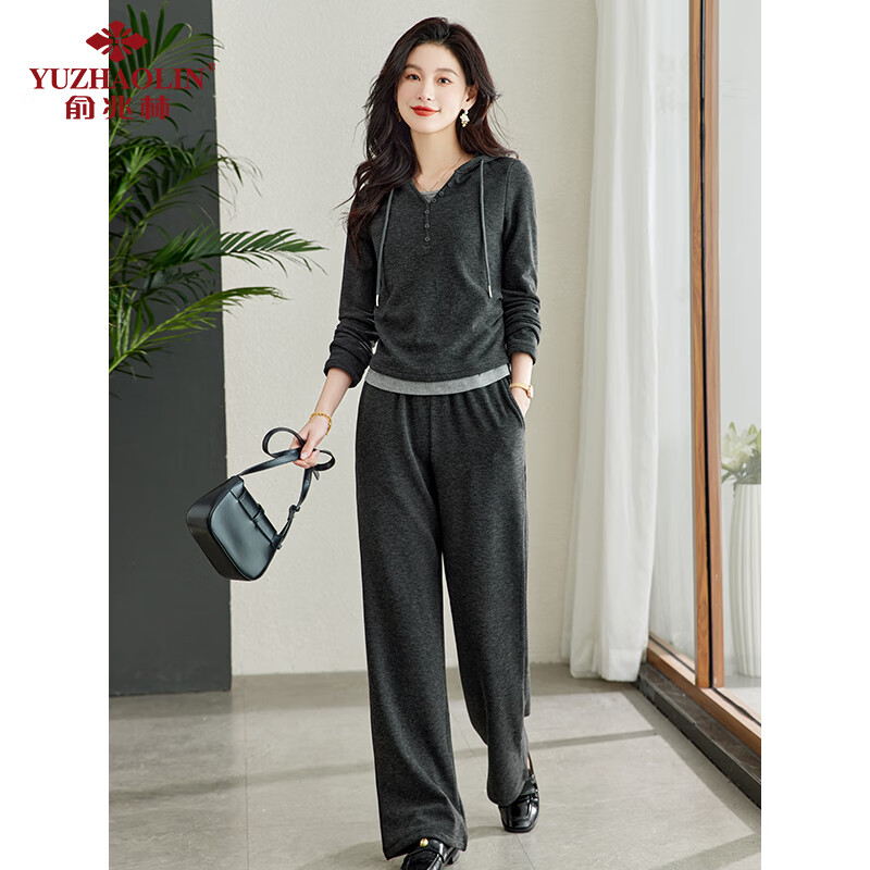 YUZHAOLIN 2025 Spring Casual Set Fake Two-Piece Sports Style Hooded Top with Straight-Leg Pants Set Y51K078