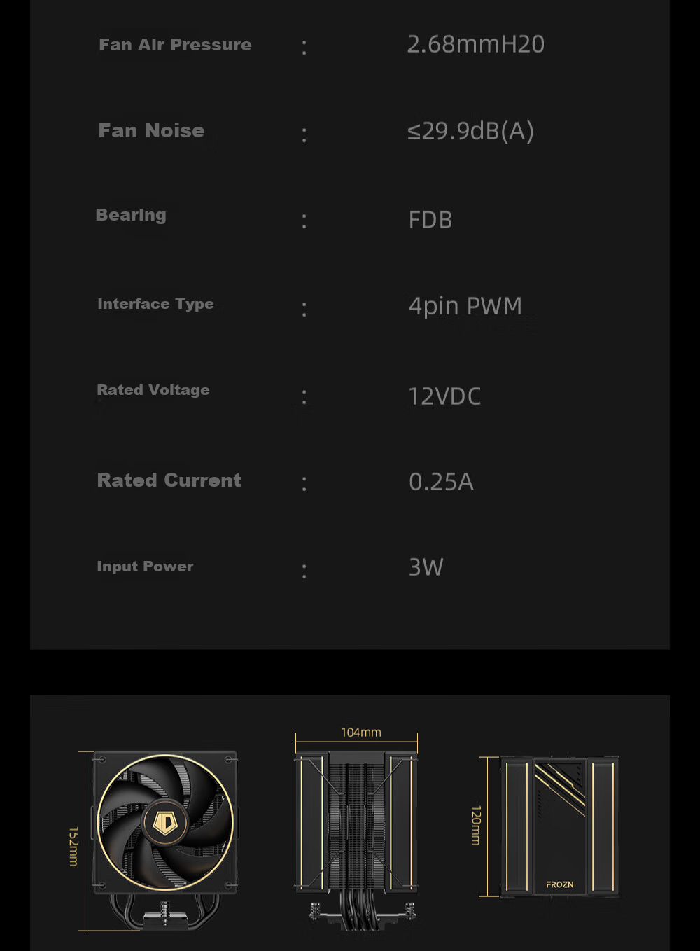 Kulin (IDCOOLING) Frost 620 Black Gold Edition, 6 Heat Pipes, Dual-Tower CPU Air Cooler, Compatible with Chuangyi Guodu PROART PC Build, FROZN A620 10