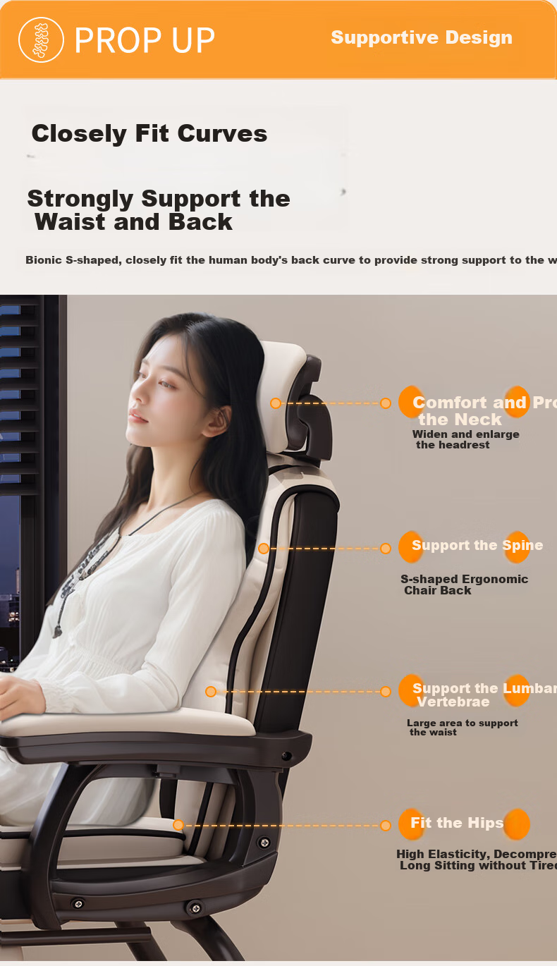 Chibailun Computer Chair, Bow-Shaped Gaming Chair, Home Office Chair, Reclining Sofa Chair, Comfortable for Long Sitting, Dormitory Study Chair 5