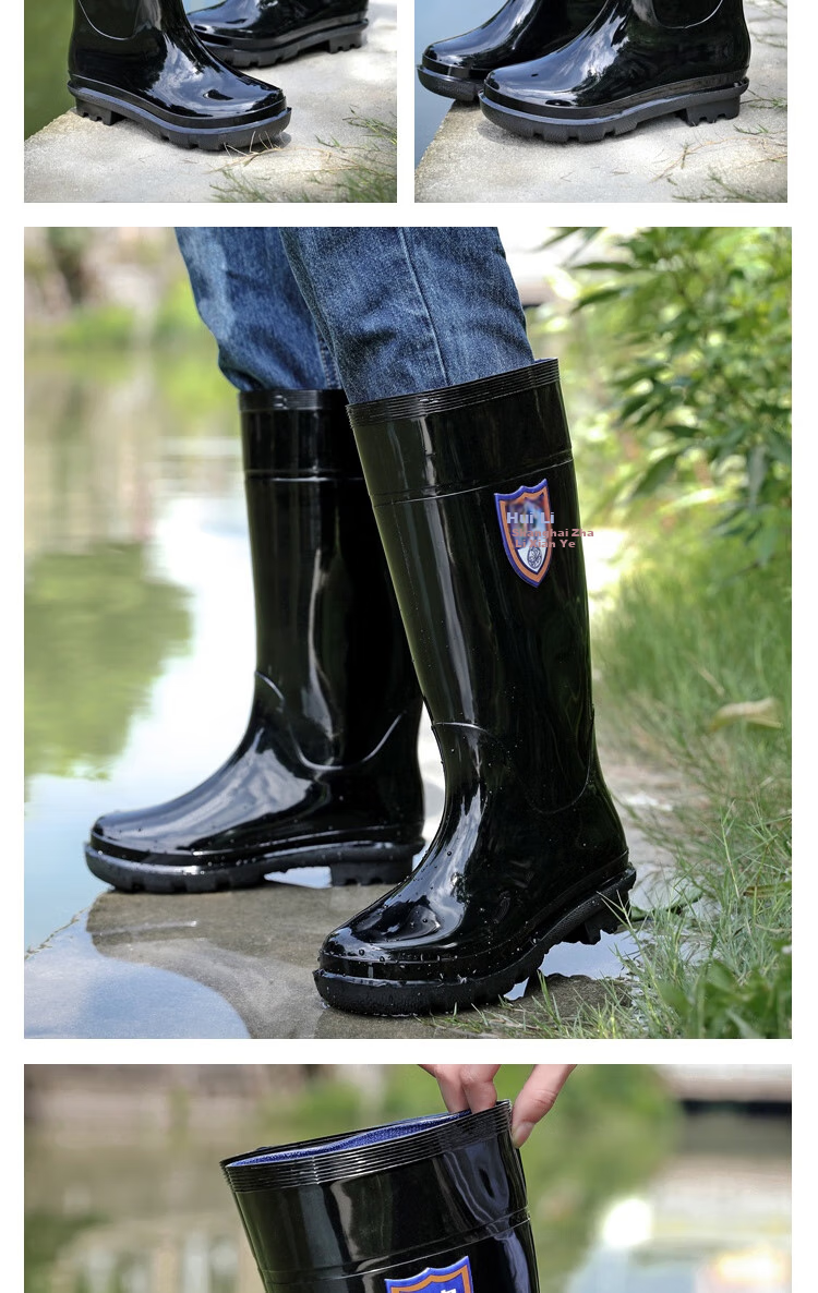 Huili Rain Boots for Men, Waterproof Outdoor Wear-Resistant Rubber Shoes, Non-Slip Rain Boots, Overshoes HL822866 High-Top Black Size 40 9