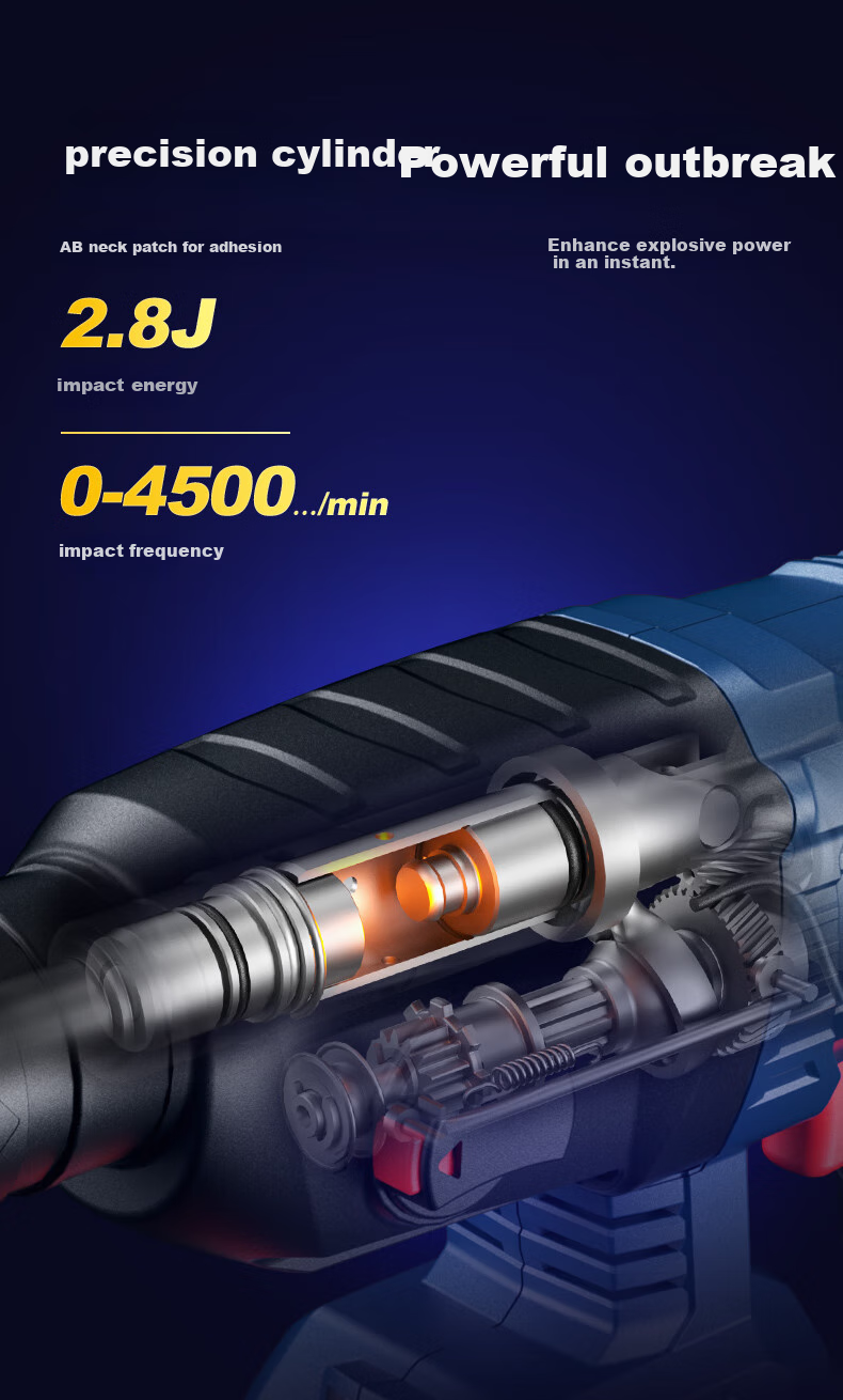 Dongcheng 20V Rechargeable Brushless Three-In Lithium-Ion Hammer Drill, Electric Pick, Impact Drill, Concrete Drill DCZC04-24H2M 9