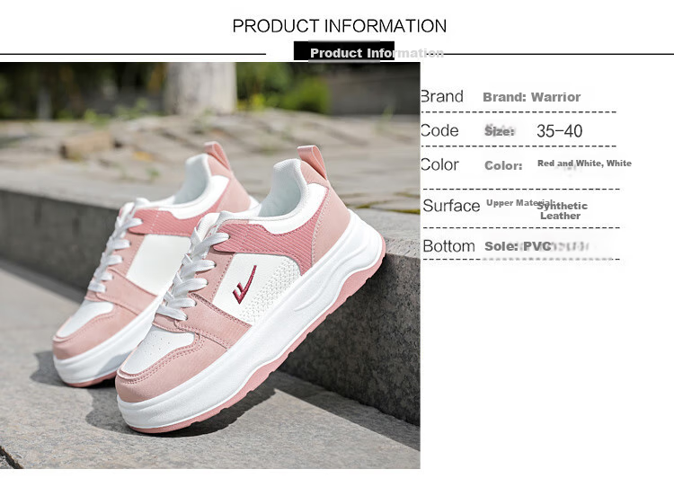 Warrior Women's Sneakers, Fashionable Casual Shoes, Versatile White Shoes, Women's Thick-Soled Sports Shoes, WXY-M120C, White, Size 36 2
