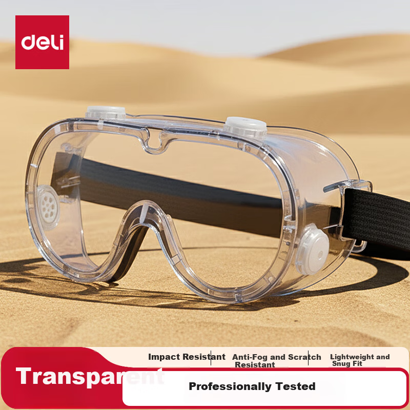 Deli Anti-Fog Windproof Dustproof Pollen-Proof Goggles Compatible with Prescription Glasses, Fully Sealed Dustproof Cycling Protective Glasses for Travel And Hiking, 1 Pair Black LE704