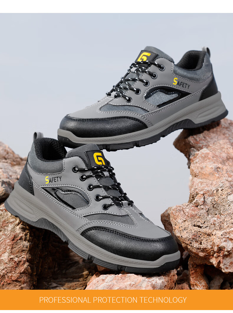 GUYISA Safety Shoes for Men, Summer Breathable Anti-Smashing Anti-Puncture Steel Toe Cap Comfortable Wear-Resistant Safety Construction Work Shoes F116T Size 41 4