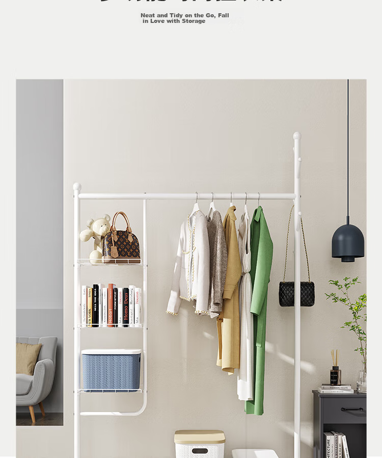 Yicainianhua Clothes Drying Rack, Floor-Standing Movable Balcony Clothes Hanger, Indoor Clothes Rack, Drying Pole, White Clothes Stand, 2266 1
