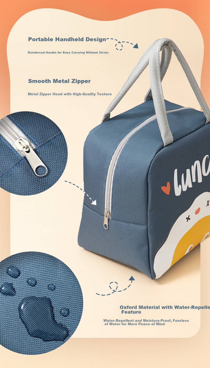 Banzheni Insulated Lunch Box Bag, Large Capacity Portable Bento Box, Office Worker Handheld Aluminum Foil Durable Canvas Large Size for Elementary School Students 5
