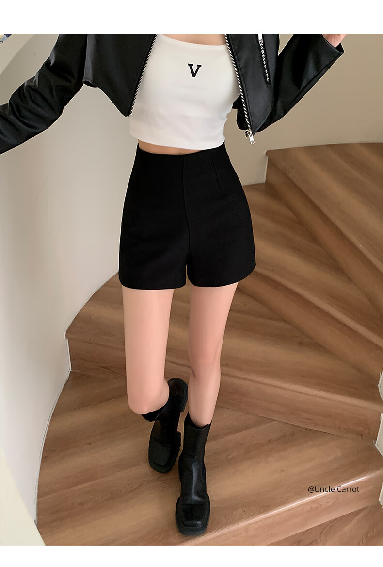 Xueqiman Black High-Waist A-Line Slim Fit Suit Shorts for Women Spring Summer 2026 Boot Pants 9