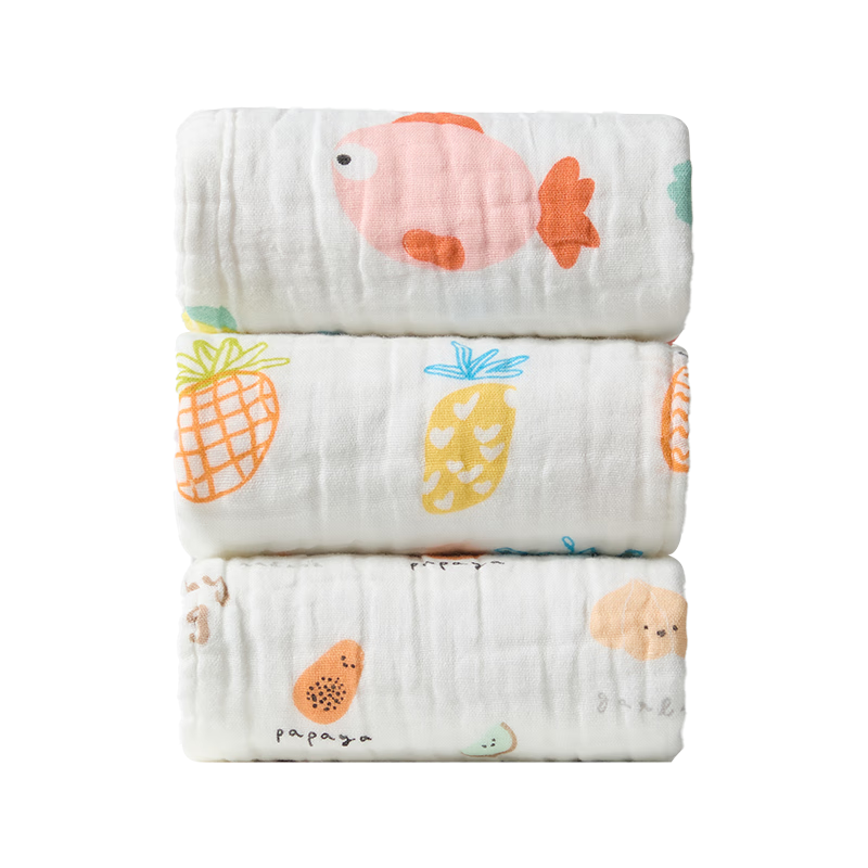 Grace A-Class Pure Cotton 6-Layer Gauze Small Towels 3-Pack Baby Children's Face Bath Towels Drool Towels Sports