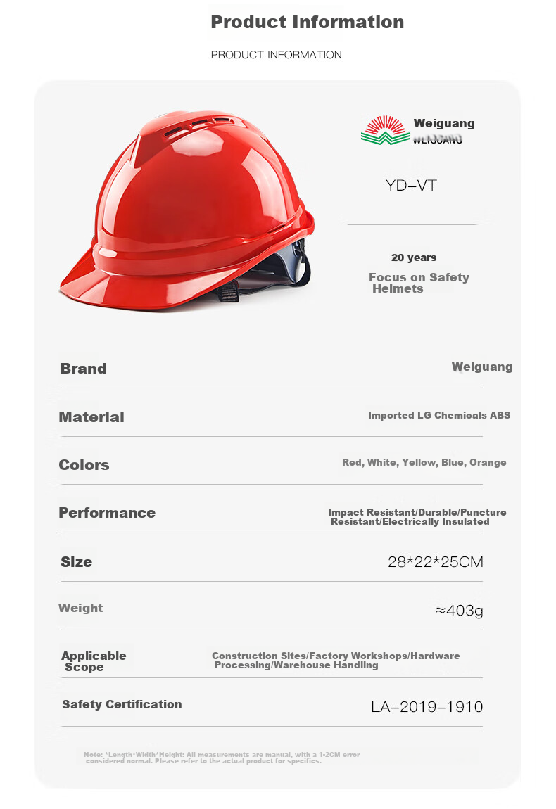 Weiguang ABS Safety Helmet V-Type New National Standard Breathable Model, Impact-Resistant And Puncture-Proof Y-Type Chin Strap Construction Site Hard Hat with Red Knob 8