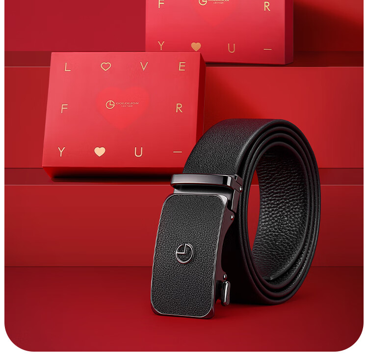 Goldlion Men's Leather Belt with Automatic Buckle, Fashionable Business Trouser Belt Gift Box, Birthday Present 5