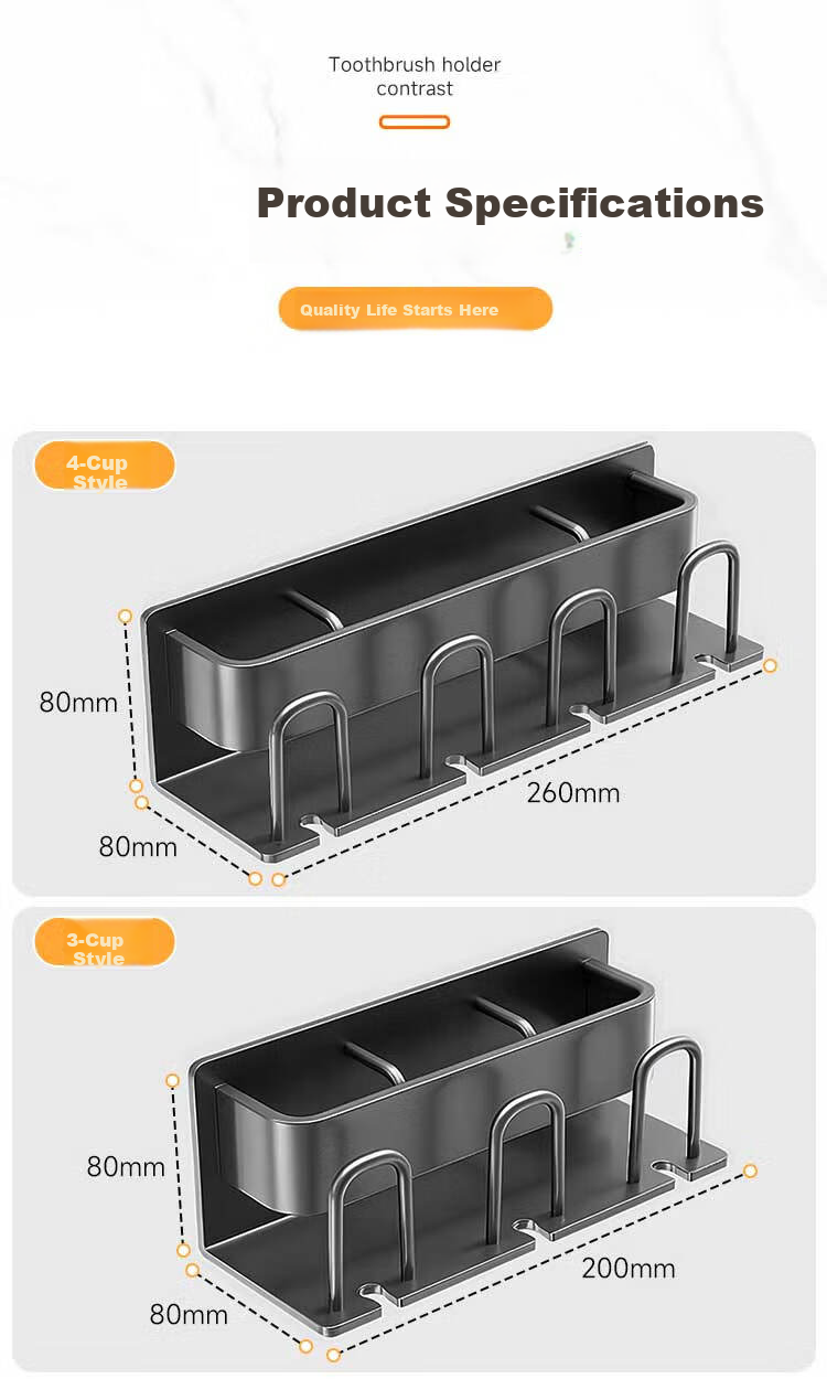 Jiabangshou Toothbrush Holder, No Drilling Required, Mouthwash Cup Wall-Mounted Toothbrush Rack Storage Shelf, Bathroom Toothbrush Cup Holder, Four Cups 12