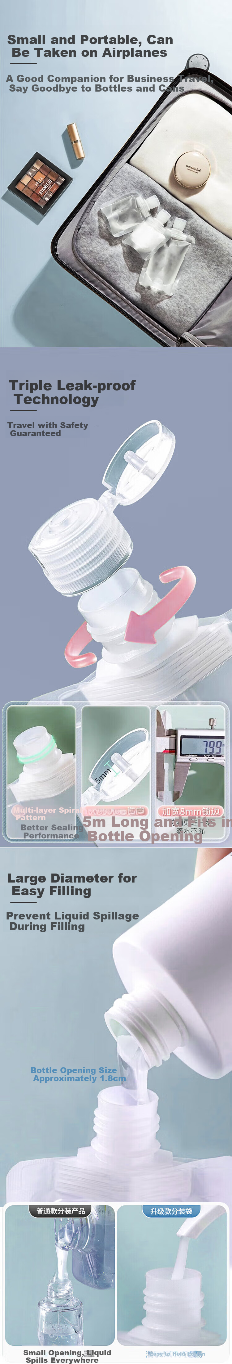 Liqing Portable Travel Cosmetic Dispensing Bags, 50ml*6 Pieces, Disposable Dispensing Bottles, Liquid Storage Bags 10