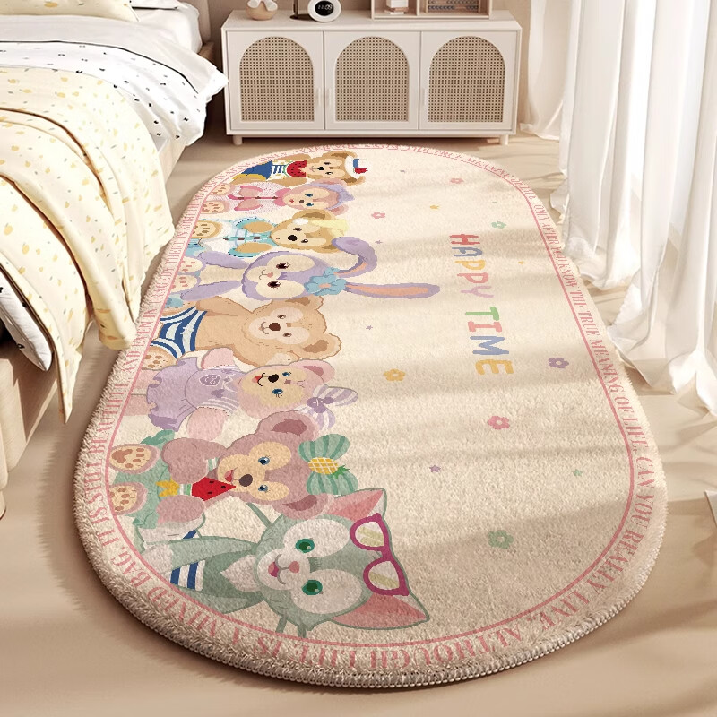 Cartoon Faux Cashmere Floor Mat Bedside Rug Bedroom Bay Window Mat Children's Bed Winter Kids Room Dirt-Resistant Non-Slip Thickened