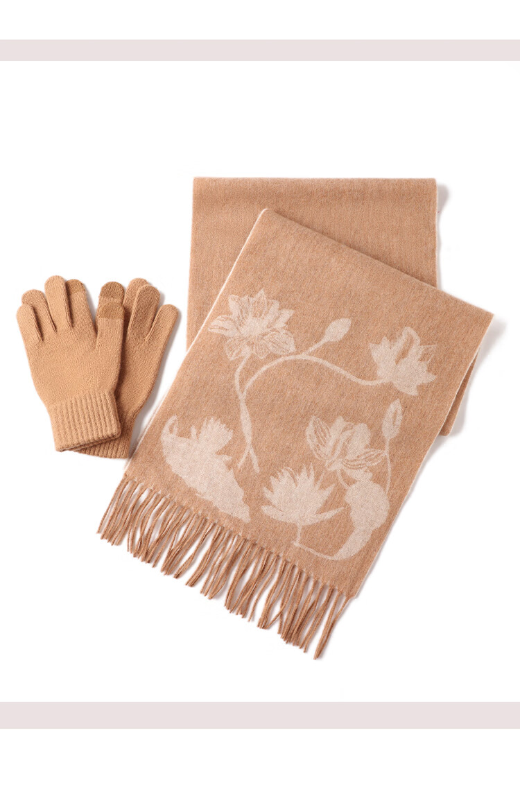 Hengyuanxiang Cashmere Scarf and Wool Gloves Set for Women Autumn Winter Warmth Mom New Year Birthday Gift 2