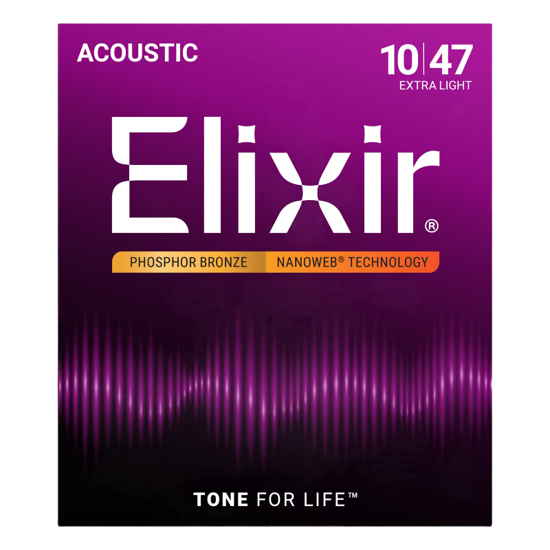 Elixir 16002 Phosphor Bronze Acoustic Guitar Strings 10-47 Extra Light Coated Bright Smooth 6-String