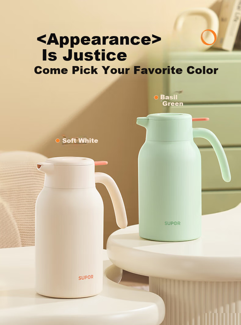 SUPOR Insulated Bottle, Household Stainless Steel Water Bottle, Large Capacity Thermos, Hot Water Bottle, Warm Water Bottle, for Student Dormitory Use, Push-Button Insulated Bottle 12