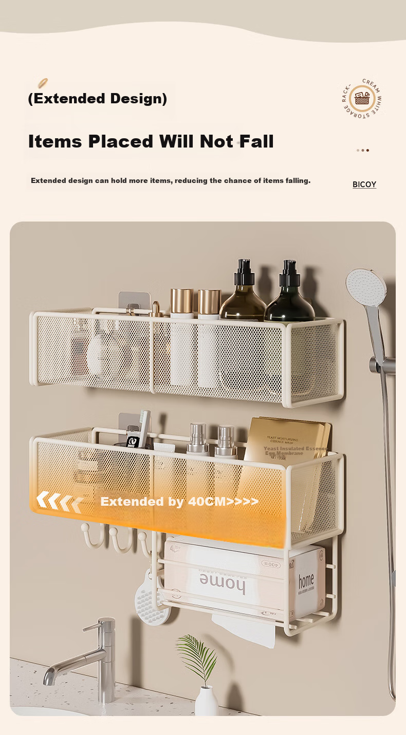 Baicaoyuan Toilet Storage Rack, Water Tank Organizer, Wrought Iron Bathroom Wall-Mounted Shelf, No Drilling Required, Bathroom Toilet Storage Rack 6
