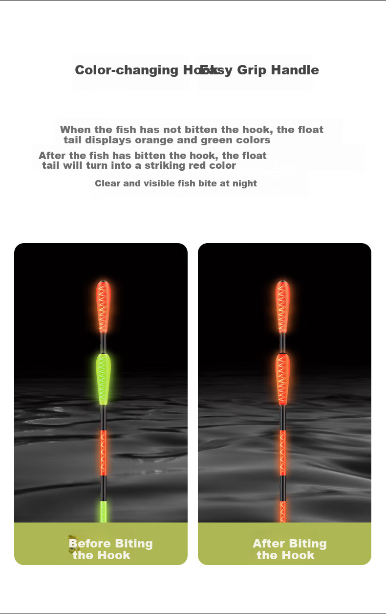 Xiaofengxian Luminous Fishing Float with Bite Indicator, Color-Changing, Eye-Catching, Thickened Hammer Head, Near-Sighted, for Elderly, Carp Fishing Float with Night Glow for Carp And Grass Carp, Electronic Float 7