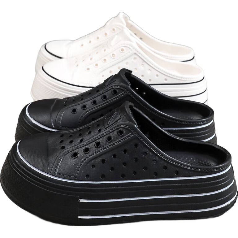 Huamei Jianbu Baotou Slip-On Breathable Thick Sole Mesh Casual Women's Outdoor Backless Half Slippers HL8068 Black 38-39