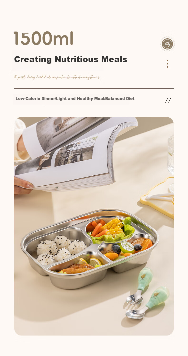 Guangyi 316 Stainless Steel Children's Divided Plate, Baby Home Use Four-Compartment Plate for Girls, Kindergarten Tableware GY1376 5