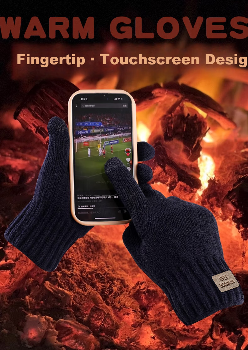 Huili Wool Gloves for Men And Women, Winter Thickened Fleece Warm Anti-Cold Touchscreen Outdoor Cycling Non-Slip Windproof Knitted Gloves 3