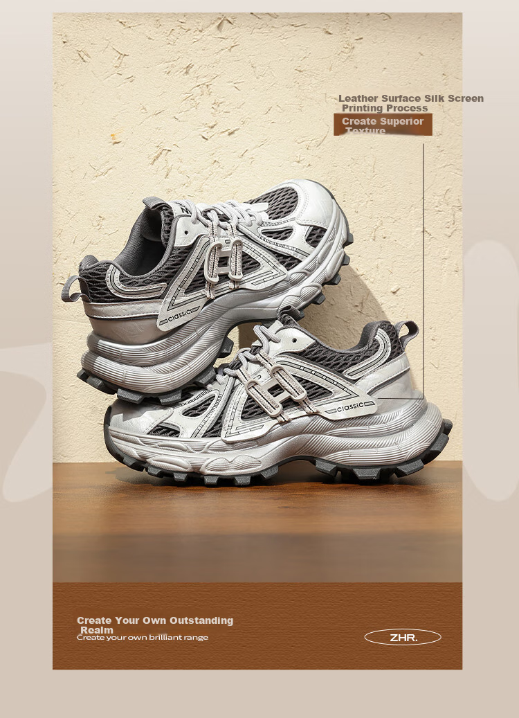 ZHR [Shen Yue Same Style] Thick Sole Dad Sneakers Women Height Increasing Casual Sports Shoes KS251F Gray Size 38 3