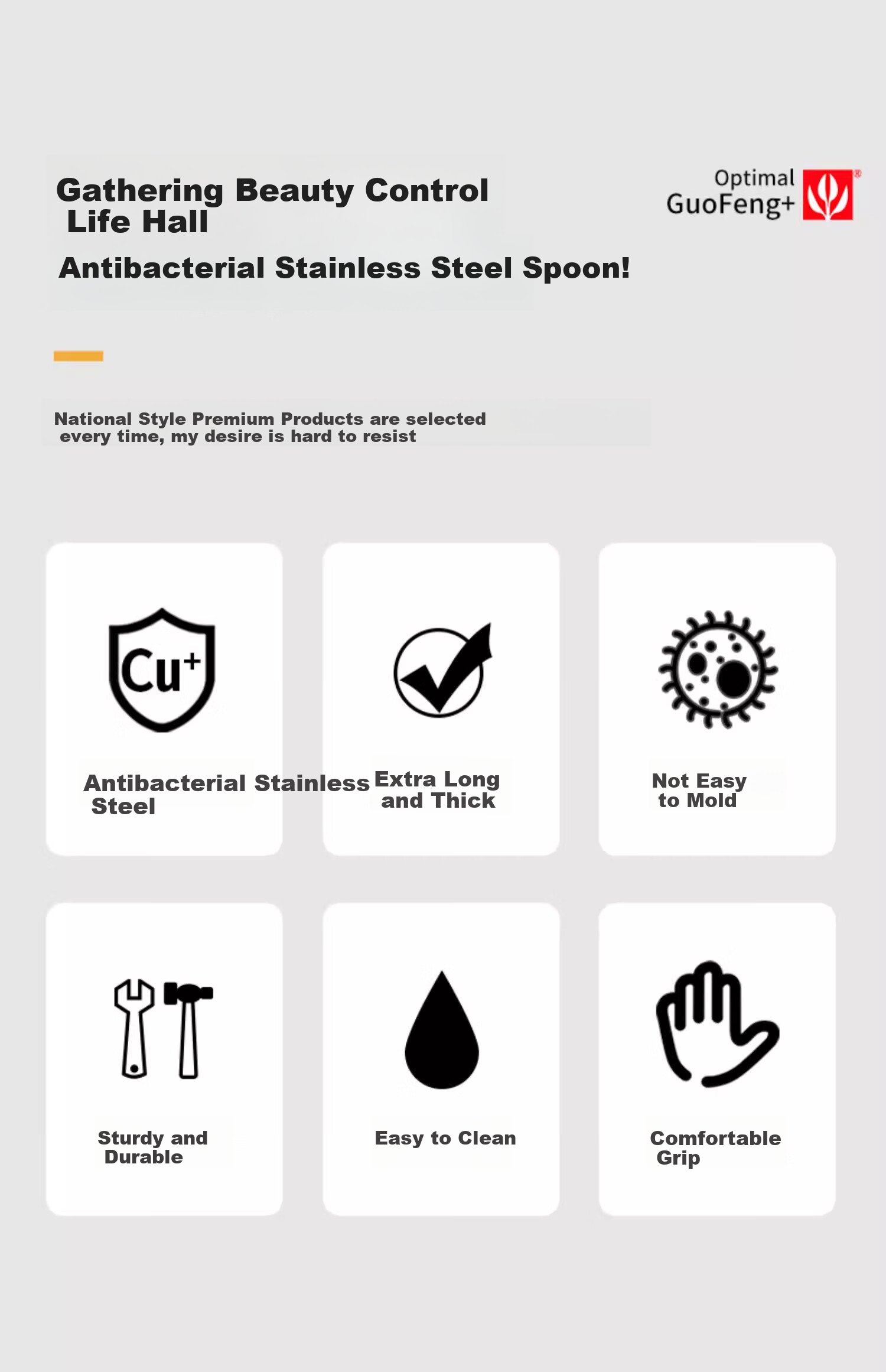 GuofengG Household Antibacterial Stainless Steel Spoon Long Handle Soup Ladle [Antibacterial Stainless Steel] Adult Pointed Spoons 2-Piece Set 3