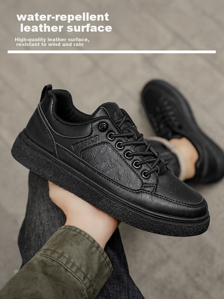 Huili Official Men's Shoes, Autumn And Winter New Casual Sports Leather Shoes, Slip-On Sneakers for Men, 2704 Black, Size 42 5