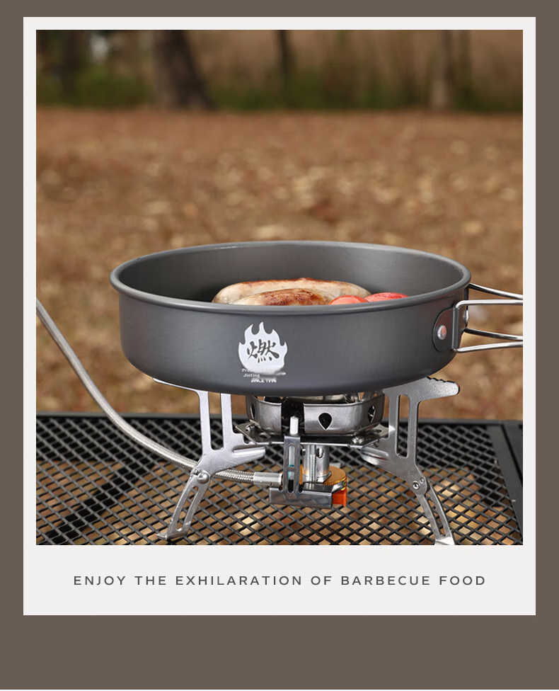 Jinyu Outdoor Cookware, Portable Stove Pot Set, Three-In Camping Cookware, Frying Pan, Kettle, Aluminum Alloy Outdoor Stove Kit 9