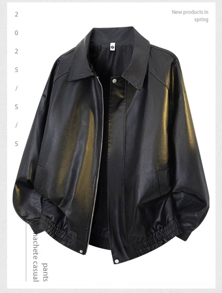 Dingfengbaoluo American Style Leather Jacket Men Autumn Vintage Motorcycle Loose Solid Color Casual Jacket XQD99 Brown M 1